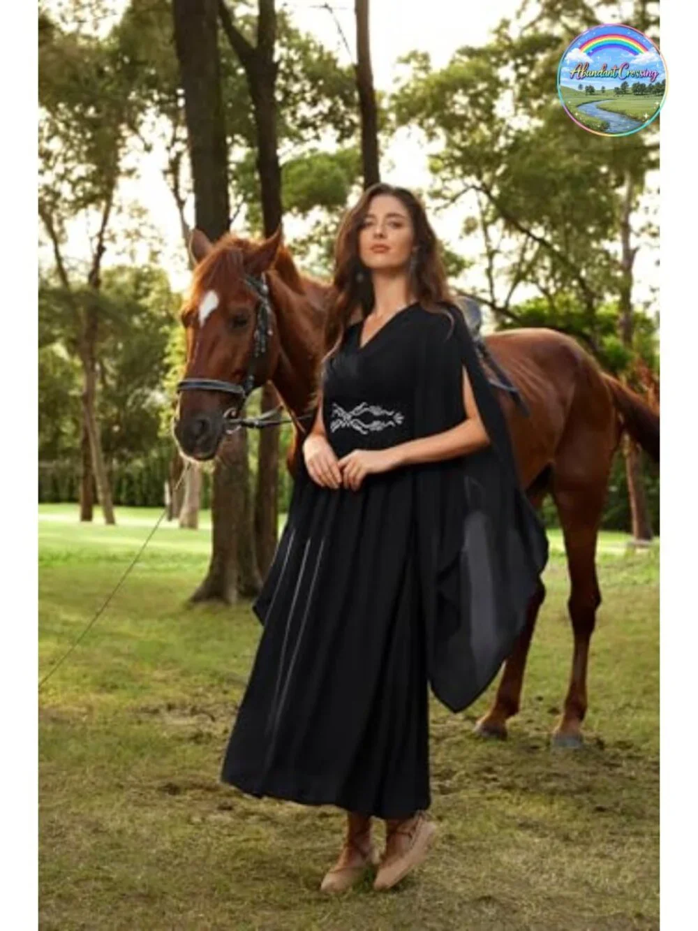 Renaissance Costume Chiffon Dress V Neck Medieval A-Line Bell Sleeve